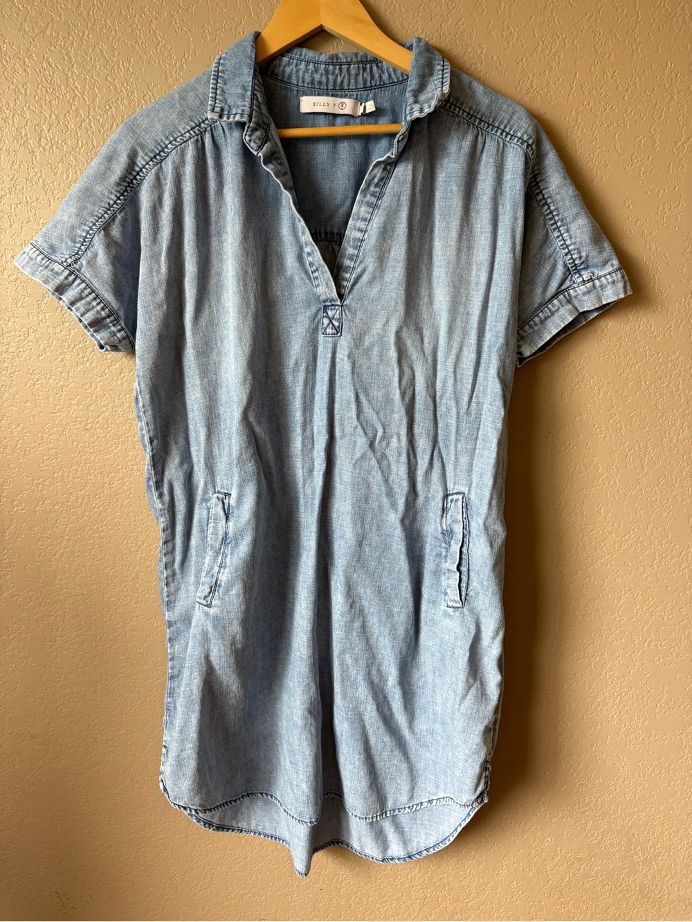 Billy T Women's Blue Denim Dress Short Sleeve Pockets Large